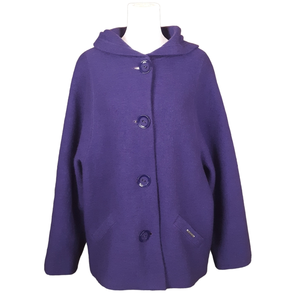 VTG Geiger Austria Boiled Wool Hooded Sweater Jacket M Purple